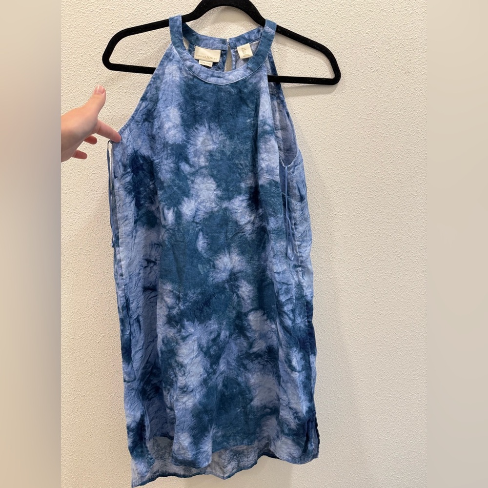 Cynthia Rowley women’s linen tie dye print hi-low hem halter mini dress size s